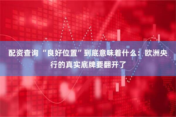 配资查询 “良好位置”到底意味着什么：欧洲央行的真实底牌要翻开了