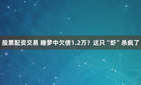 股票配资交易 睡梦中欠债1.2万？这只“虾”杀疯了